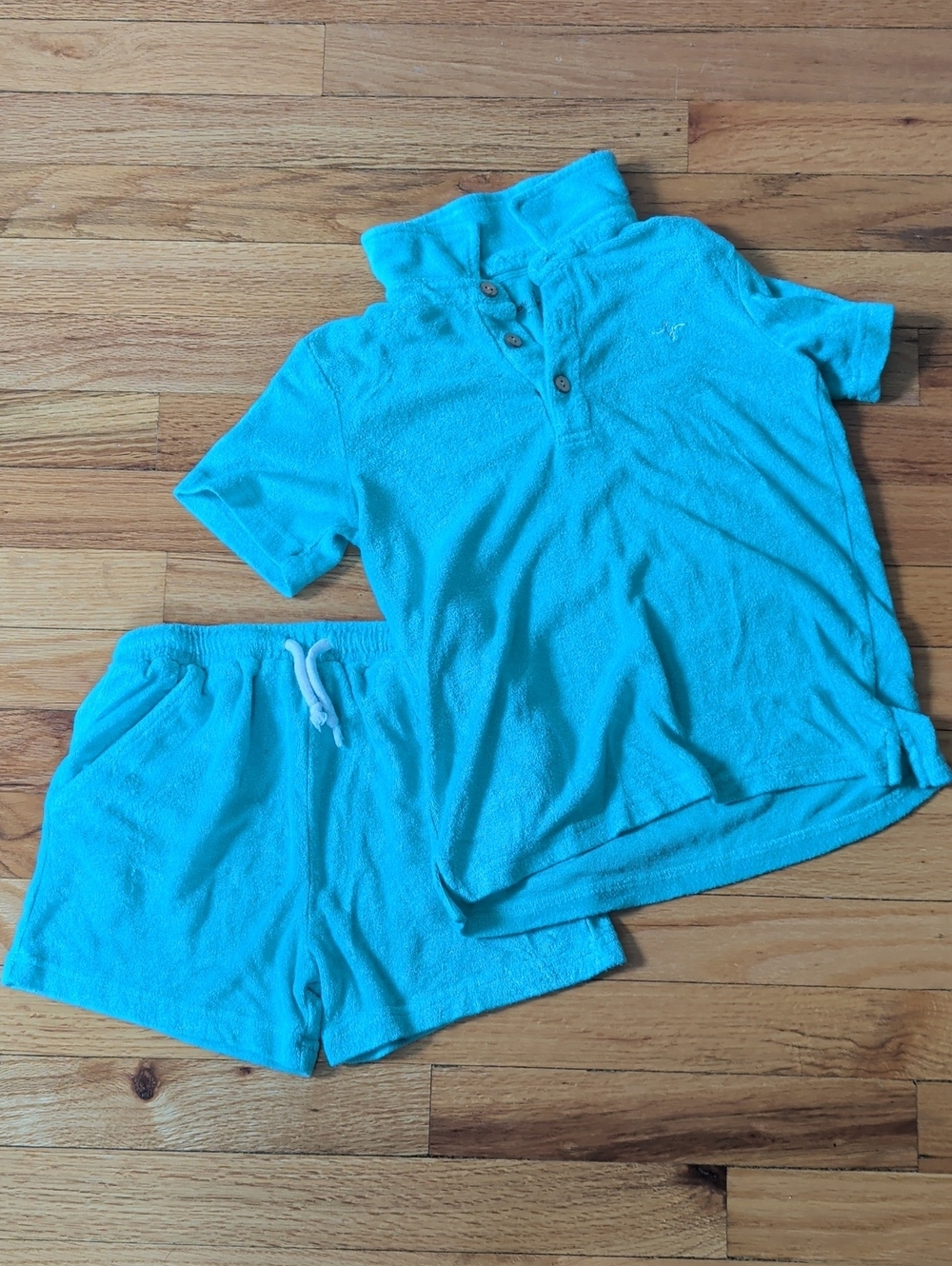 Love and Grow Turquoise Terry Short Set - Polo Style Top & Drawstring Shorts